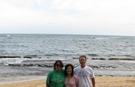 Fran and Kirk with their friend, Jeannie, at a beach on the North Shore of Kauai